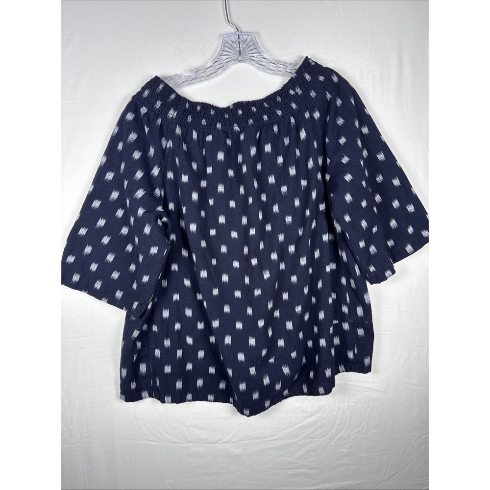 Current Elliott Womens Off Shoulder Blouse Blue Ikat Boho Peasant Top Size 0